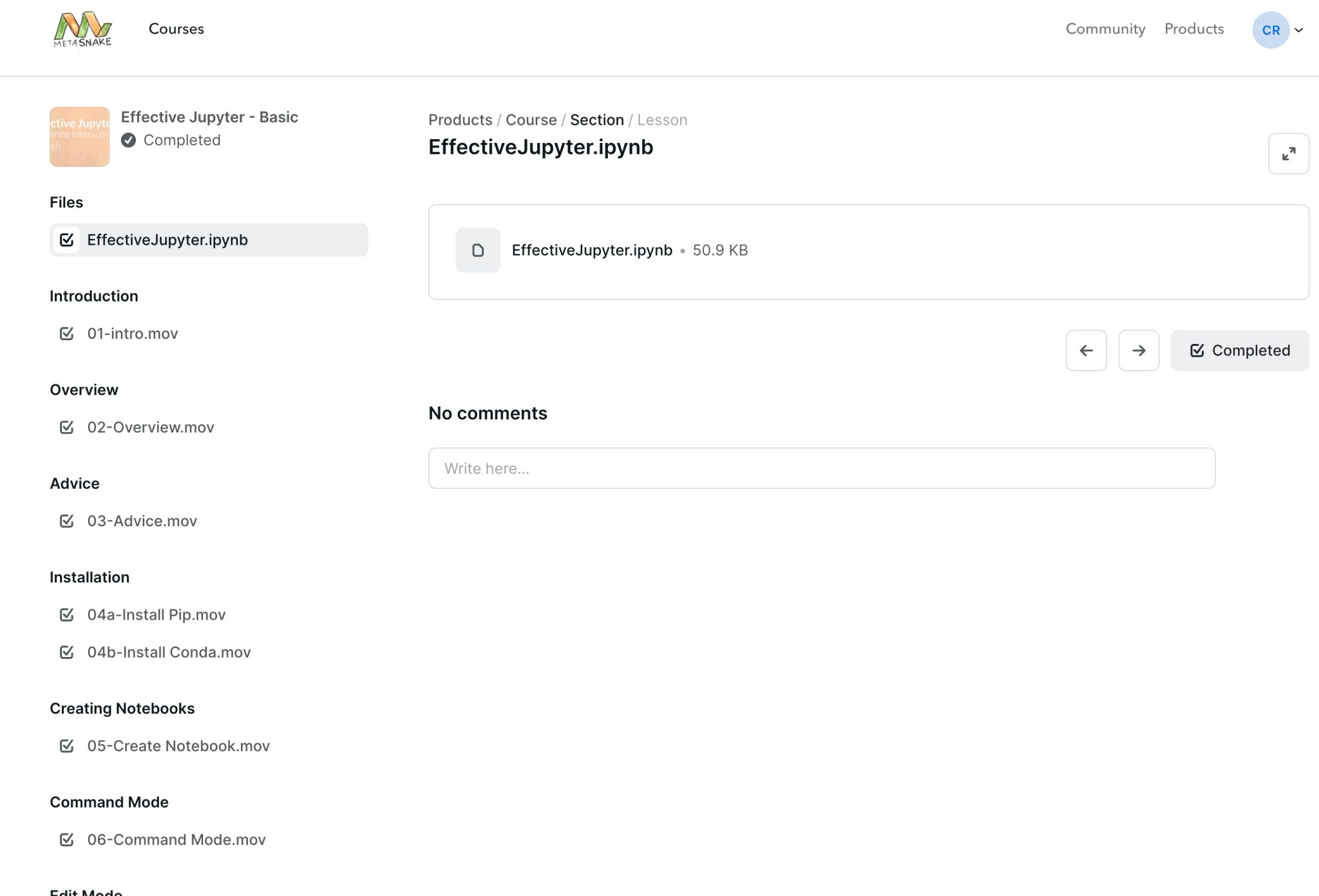 screenshot of the completed course